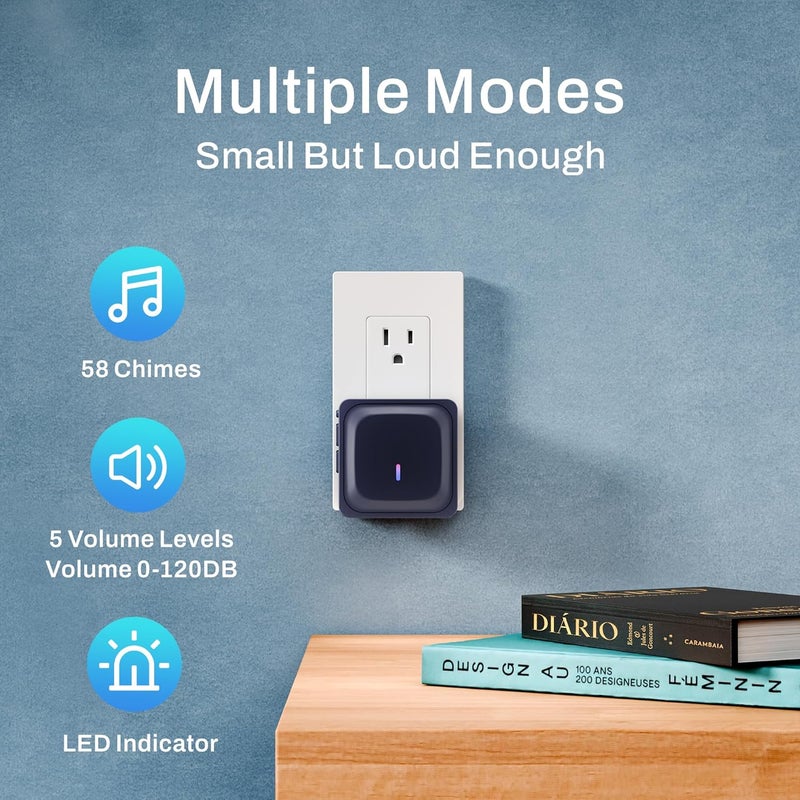 BN-LINK Wireless Doorbell with 2 Buttons, Mini Waterproof Door Bell Easy Installation, 1000Ft Range, Adjustable Volume & 58 Chimes, LED Flash, Perfect for Homes, Offices, Apartments (Black) - Image 2